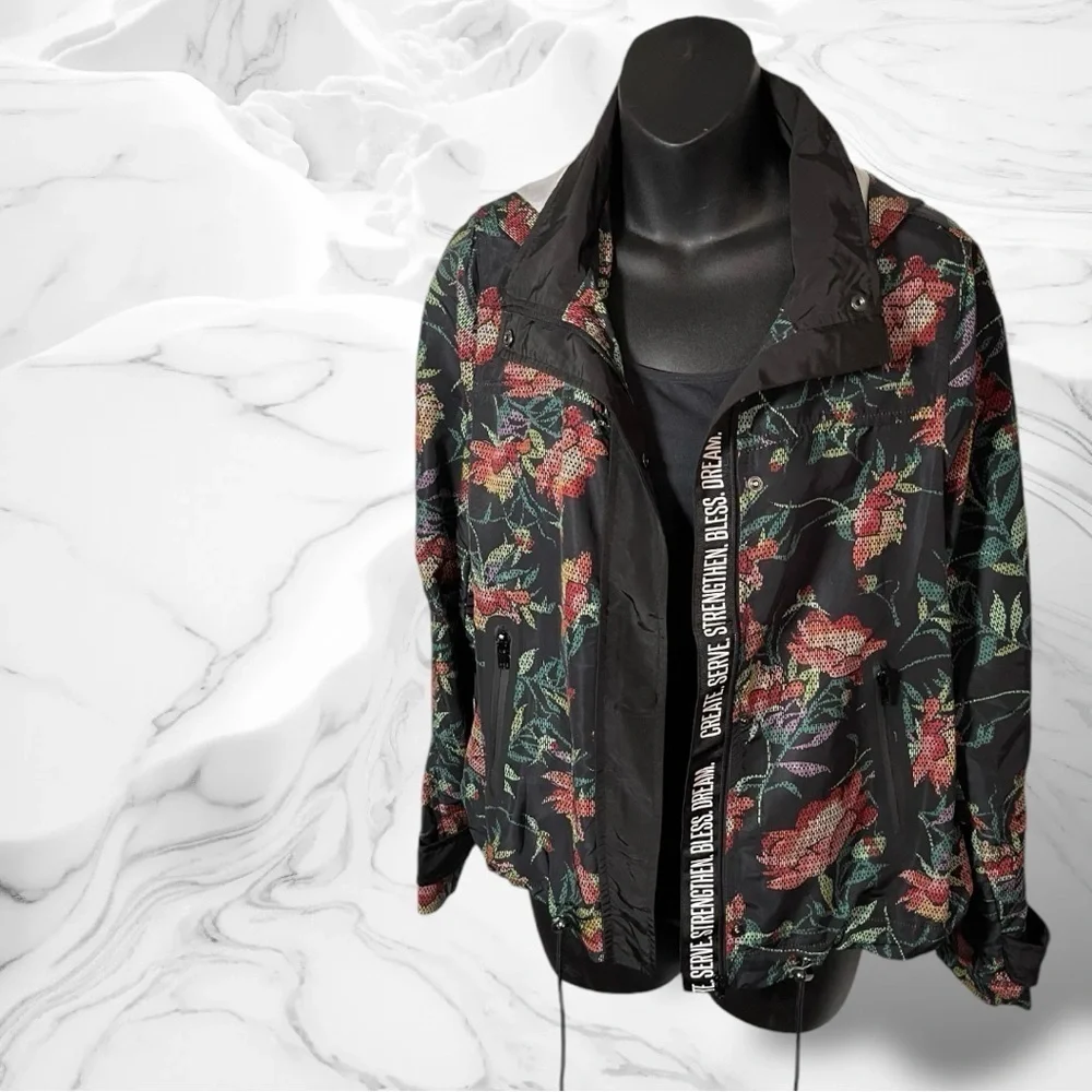 Lularoe Floral Windbreaker Jacket Create Serve Strengthen Bless Dream Size Small